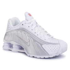 Nike Shox R4 White белые с серебряным кожаные мужские (40-44)